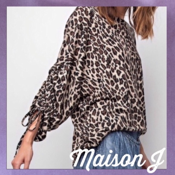 Leopard animal print top hacci knit oversized cozy sweater top long sleeve - Picture 3 of 12